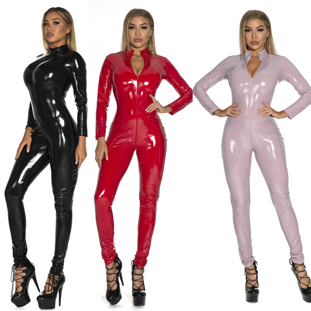 Sewing Latex - Женский сексуальный блестящий комбинезон из искусственной